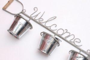 ADORNO COLGANTE MACETA ZINC X 3  FRASE “WELCOME”