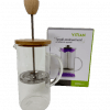 Cafetera Embolo vidrio con tapa y manija de bambu