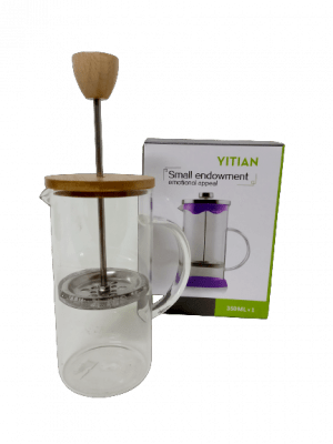 Cafetera Embolo vidrio con tapa y manija de bambu