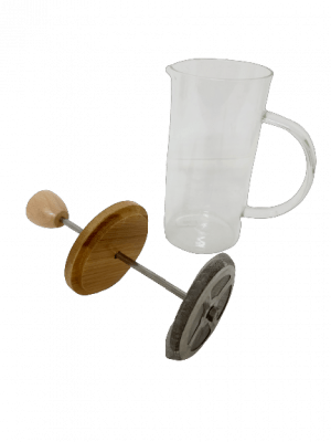 Cafetera Embolo vidrio con tapa y manija de bambu