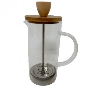 Cafetera Embolo vidrio con tapa y manija de bambu