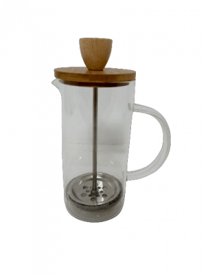 Cafetera Embolo vidrio con tapa y manija de bambu