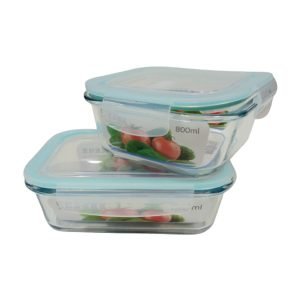 Contenedor cuadrado de vidrio con trabas 800ml