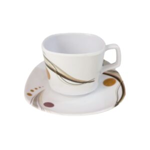 Taza de melamina con plato 220ml cuadrada