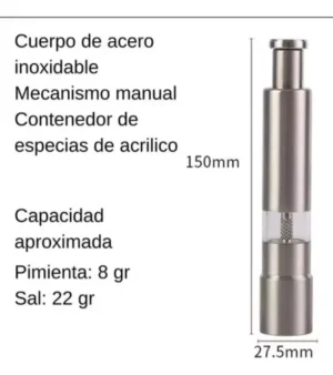 Molinillo pimentero a piston acero inox