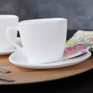Taza con plato vidrio templado cuadrada