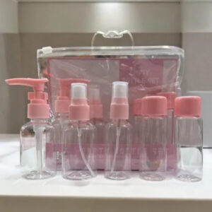 Neceser Kit Viaje 5 Frascos Dosificador Cosmeticos Recargable