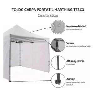 Gazebo plegable metalico grande 3 paredes ciegas