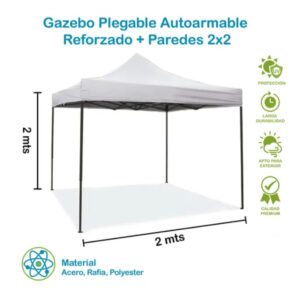 Gazebo plegable metalico grande 3 paredes ciegas